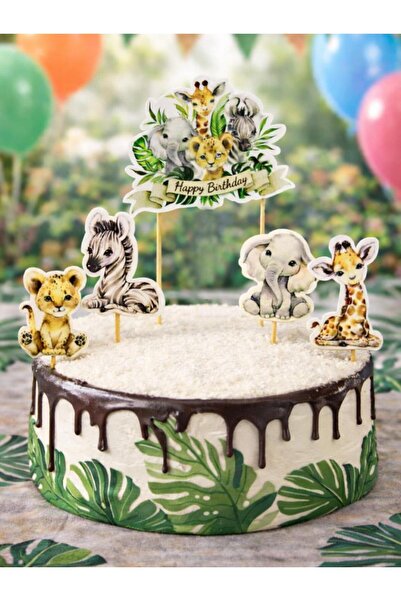Parti Adresi Safari Temalı Hayvan Figürlü Kürdan Pasta Süsü Cupcake Kürdanı 5'li