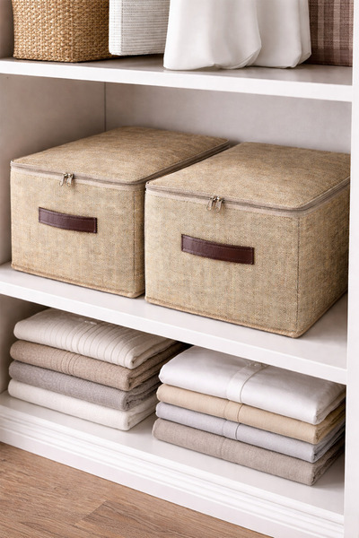 LUXWAY HOME 2'Lİ Jüt Kumaş Katlanabilir Kolay Kurulum Dik Duran Hurç 35x42x23...