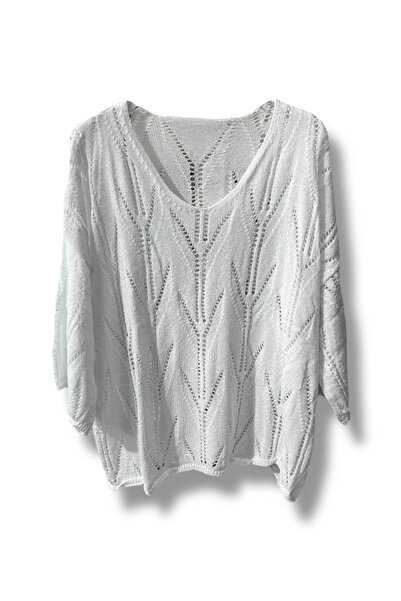 SUMEF Oversize ανοιχτόχρωμη μερσεριζέ πλεκτή μπλούζα γυναικεία λαιμόκοψη V (Σ...