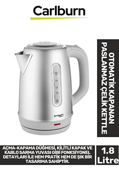 Carlburn Premium 1800W 1.8 Litre Kapasiteli 304 Paslanmaz Çelik Otomatik Kapa...