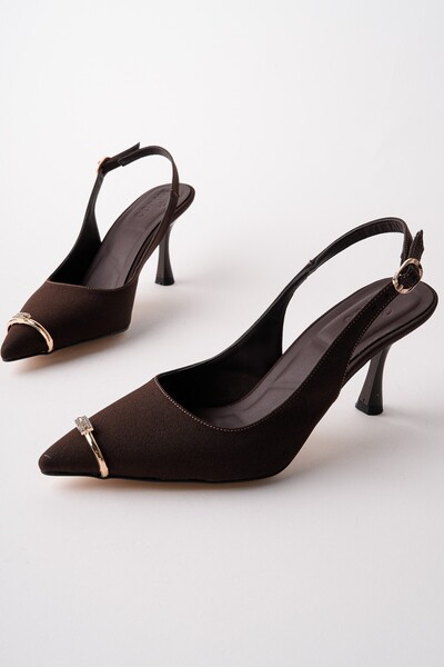 MUGGO Ourelia Gold Ring Detailed Pointed Toe Open Back Women's Heeled Shoes