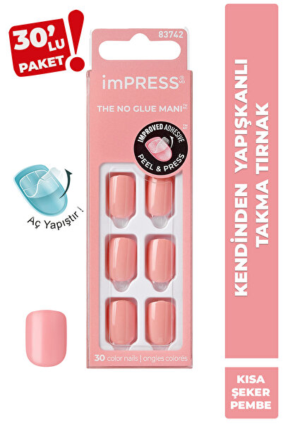 Impress Kendinden Yapışkanlı Takma Tırnak Kısa Parlak Şeker Pembe