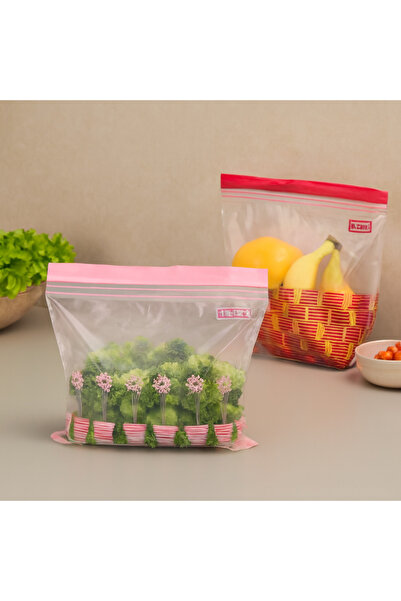 IKEA ISTAD Kilitlenebilir ve Yıkanabilir Buzdolabı Poşeti, Kırmızı-Pembe, 2,5 Lt Ve 1,2 Lt, 50 Adet