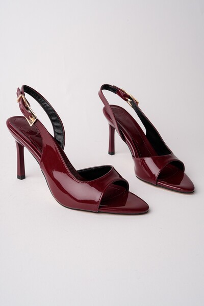 MUGGO Pureli̇ne Patent Leather Pointed Toe Thin Heel Open Back Women's Heeled...