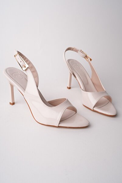 MUGGO Pureli̇ne Patent Leather Pointed Toe Thin Heel Open Back Women's Heeled...