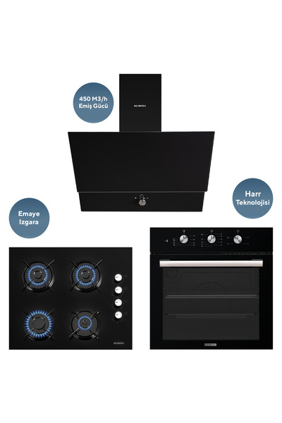 KUMTEL Kristal Siyah Cam Ankastre Set