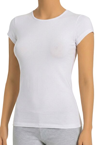 Öts Памучна дамска тениска с обло деколте и къс ръкав