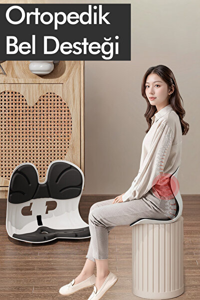 RELAXUS Ergonomik Ortopedik Bel Destekli Oturma Minderi Postür Düzeltici İş E...
