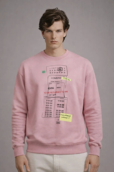COMBİNE MİCHAİL Erkek Salaş Ön Baskılı Pembe Sweatshirt