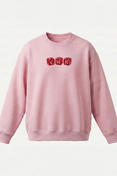 COMBİNE MİCHAİL Erkek Zar Baskılı Oversize Pembe Sweatshirt