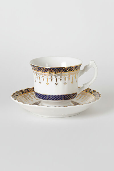 İpek Porselen 2'Li Lacivert Altın Yaldızlı Damla Porselen Kahve Fincan Takımı