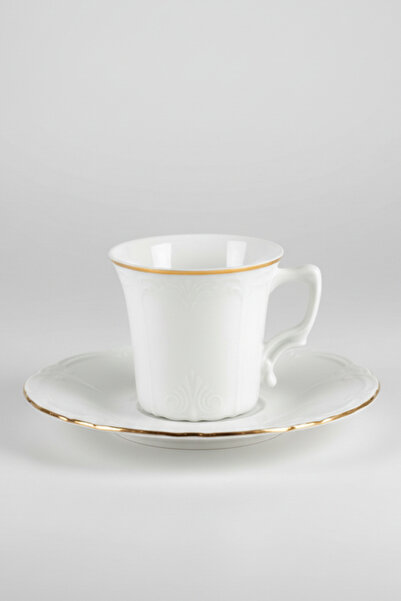 İpek Porselen 6 Kişilik Altın Yaldızlı Narin Porselen Kahve Fincan Takımı 12 ...
