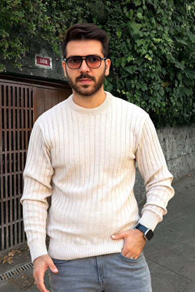 mayastyle Pánský pletený svetr s výstřihem (BEIGE)