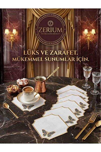 ZERİUM Premium 6’lı Kokteyl ve Kahve Altı Sunum Peçetesi Black Kelebek Serisi