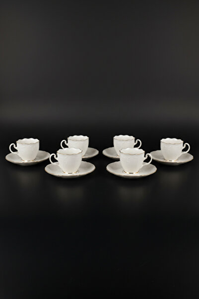 İpek Porselen 6 Kişilik Altın Yaldızlı Bone Amara Porselen Kahve Fincan Takım...