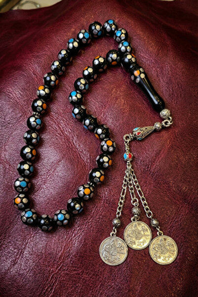 OSMANLI GÜMÜŞ Χειροποίητο στρογγυλό ροζάριο Kuka σε μπλε πορτοκαλί χρώμα, μεγ...