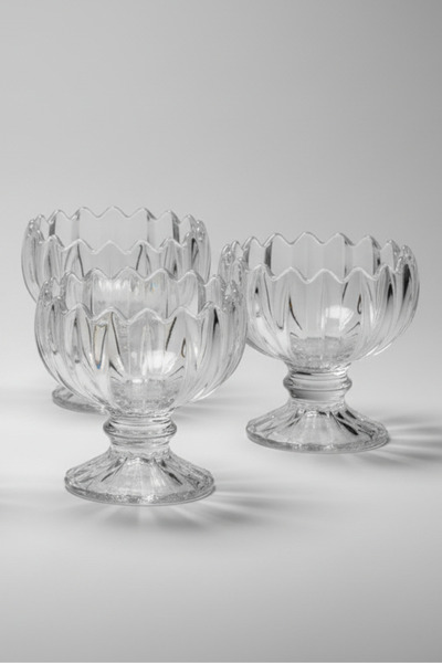 İpek Porselen 6 Kişilik Ayaklı Modern Tasarım Cam Dondurmalık Ve Tatlı Kasesi...