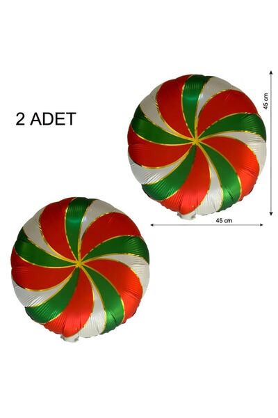 partidolu Yılbaşı Şekeri Şekilli Kırmızı Yeşil Beyaz Renk Folyo Balon 45cm 2 ...