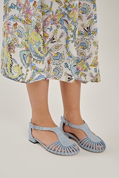 Modezya Emma bebe blue suede sandal with stone detail and buckle