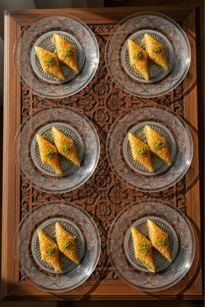 İpek Porselen Vidrex Safir 6 Kişilik Cam Tatlı Tabak Takımı 15 Cm