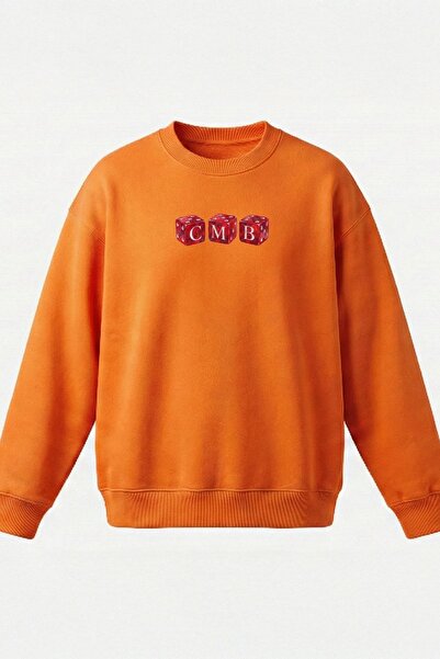 COMBİNE MİCHAİL Men's Zar Print Oversized Orange Sweatshirt