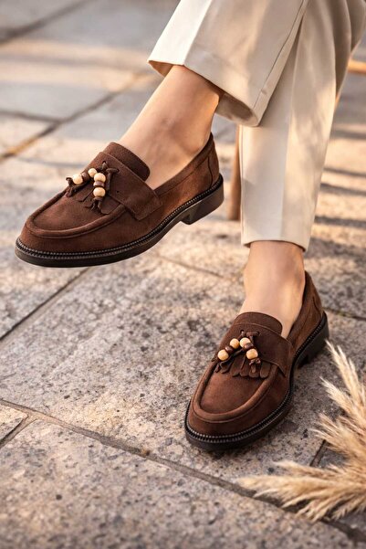 POTEEN Дамски мокасини Vega с бродерия от мека кожа C330-Кафе