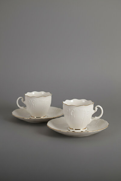 İpek Porselen 2'Li Kabartmalı Desen Altın Yaldız Amara Porselen Kahve Fincan ...