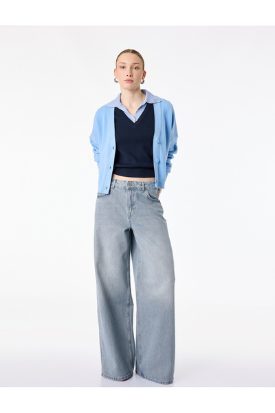 Koton Long Sleeve Pocketed V-Neck Buttoned Knitwear Cardigan