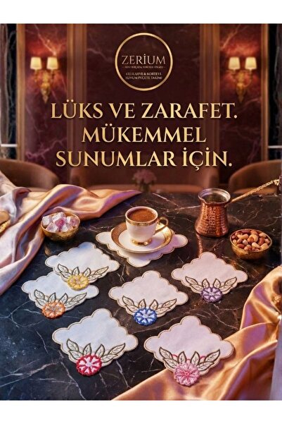 ZERİUM Premium 6’lı Kokteyl ve Kahve Altı Sunum Peçetesi Taç Yapraklar Serisi