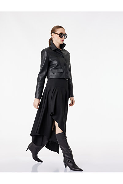 Koton Yüksek Bel Asimetrik Kesim Kemer Detaylı Kloş Midi Etek