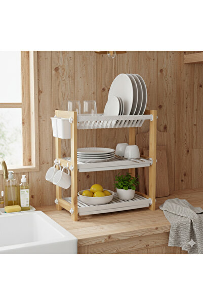 casa rosa رف أطباق خشبي بثلاثة أرفف، مصنوع من البلاستيك