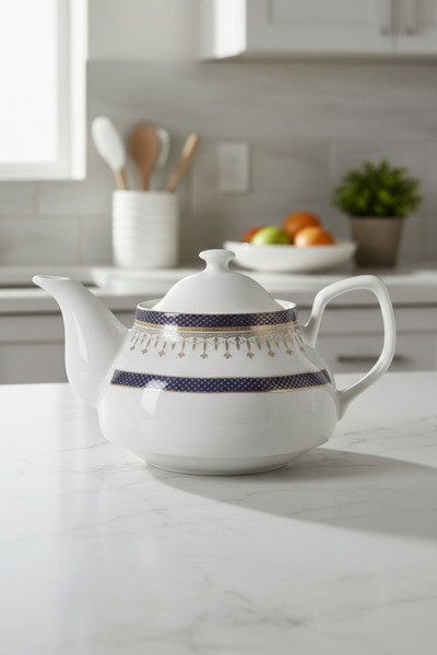 İpek Porselen Lacivert Altın Yaldızlı Porselen Demlik Venedik Desen 650 Ml