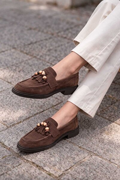 POTEEN Vega Women's Loafer Beaded Soft Suede Anatomical Shoes P330-Brown