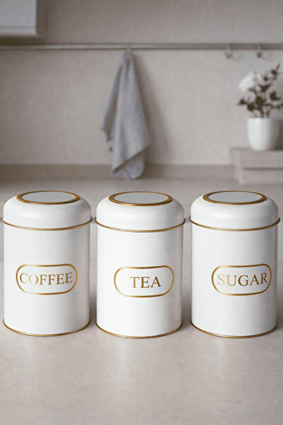 Sarkap Home Kubbe Kapaklı 3'lü Dekoratif Metal Saklama Kutusu Seti - Krem