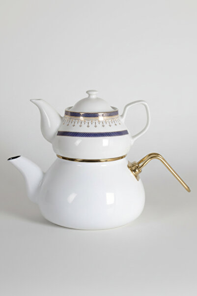 İpek Porselen طقم إبريق شاي من البورسلين المزخرف باللون الأزرق الداكن - قاعدة...