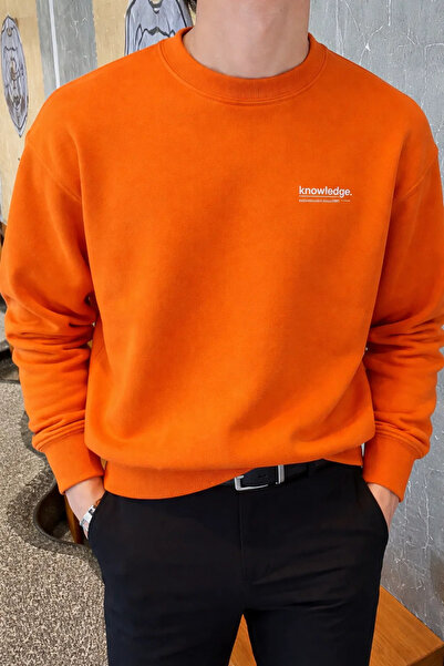 COMBİNE MİCHAİL Knowledge Printed Cotton Men's Orange Sweatshirt