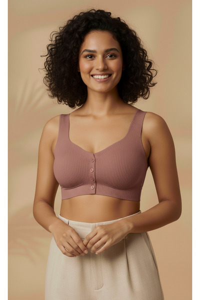 HS İÇ GİYİM Kadın Geniş Askılı Açılabilir Düğme Desenli Pedli Balensiz Destek...