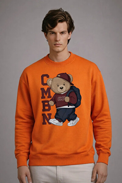 COMBİNE MİCHAİL Men's Cmbn Teddy Bear Print Orange Sweatshirt