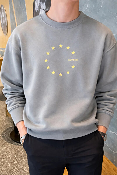 COMBİNE MİCHAİL Hanorac gri pentru bărbați, cu imprimeu Star, croială confort...