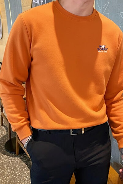 COMBİNE MİCHAİL Men's Sorry Never Print Orange Sweatshirt