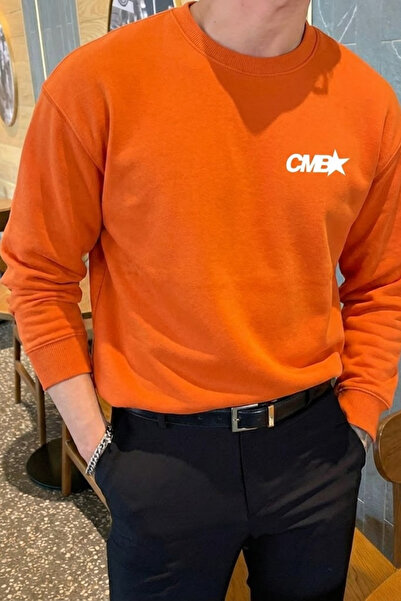 COMBİNE MİCHAİL Men's Cmb Text Print Loose Orange Sweatshirt