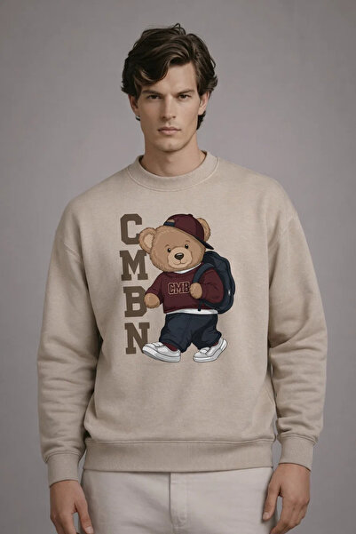 COMBİNE MİCHAİL Erkek CMBN Ayıcık Baskılı Krem Sweatshirt