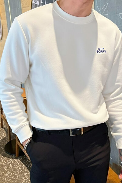 COMBİNE MİCHAİL Hanorac pentru bărbați, ecru, imprimat cu textul „Sorry Never”