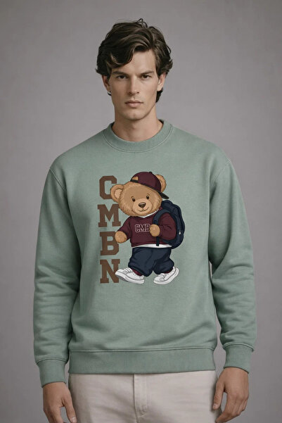 COMBİNE MİCHAİL Erkek CMBN Ayıcık Baskılı Çağla Sweatshirt