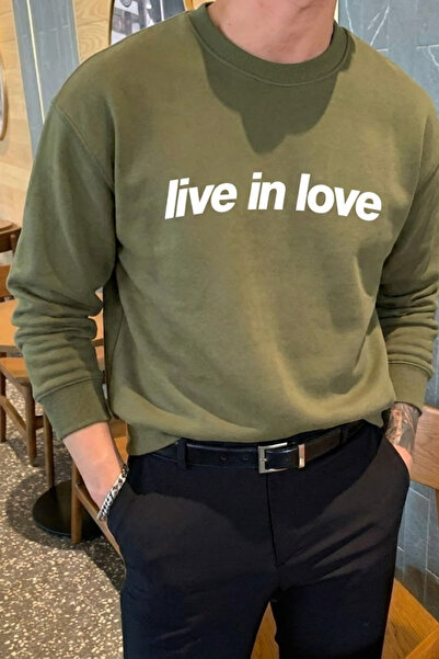 COMBİNE MİCHAİL Hanorac pentru bărbați din bumbac imprimat Live In Love, kaki