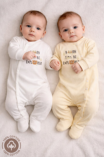 Miniel Unisex Born To Be Baskılı 0-6 Ay Penye Organik Pamuklu Patikli Bebek T...