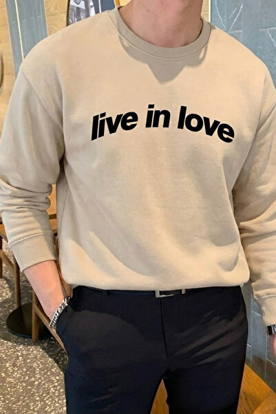 COMBİNE MİCHAİL Hanorac crem pentru bărbați din bumbac imprimat Live In Love