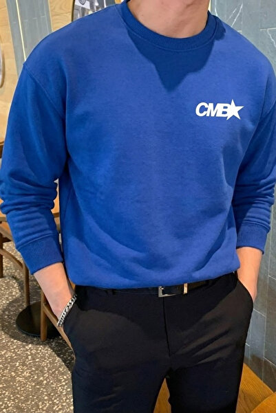 COMBİNE MİCHAİL Мъжка синя блуза с принт CMB и свободна кройка