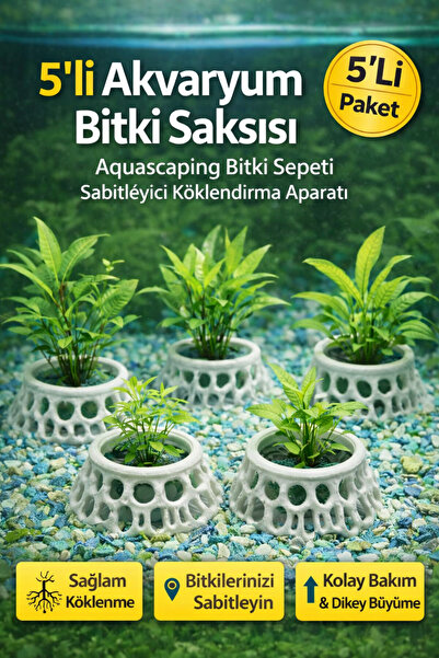 Maker Deha 5'li Akvaryum Bitki Saksısı Fileli – Aquascaping Bitki Sepeti – Sa...