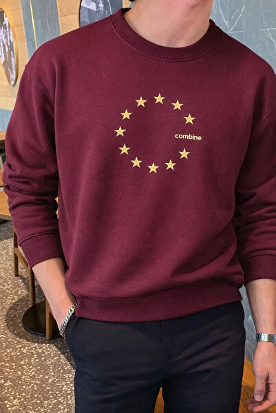 COMBİNE MİCHAİL Hanorac pentru bărbați, roșu claret, cu imprimeu cu stele și ...